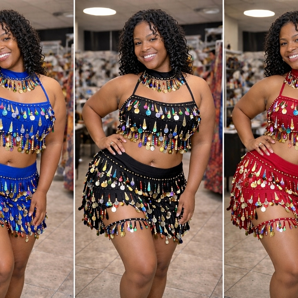 Colorful Beaded Women's Skirt Set